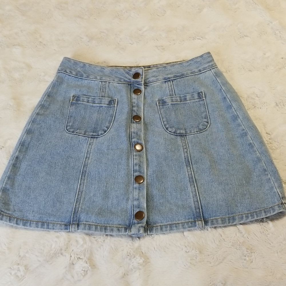 Brandy Melville Snap Front Jean Denim Blue Skirt Size 26 Y2K Festival